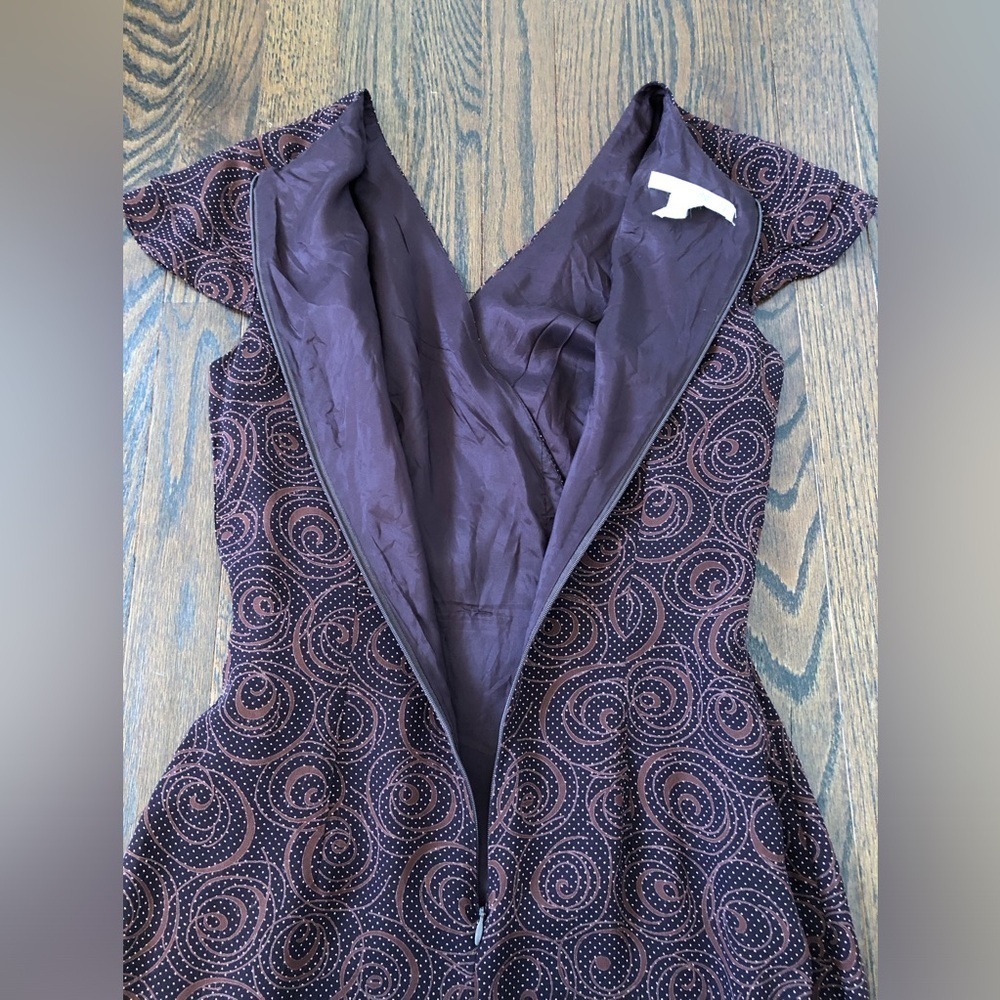 Vintage Maggy London Women’s 8 Brown Geometric Cap Sleeved V-Neck Wrap Dress USA - Picture 9 of 11
